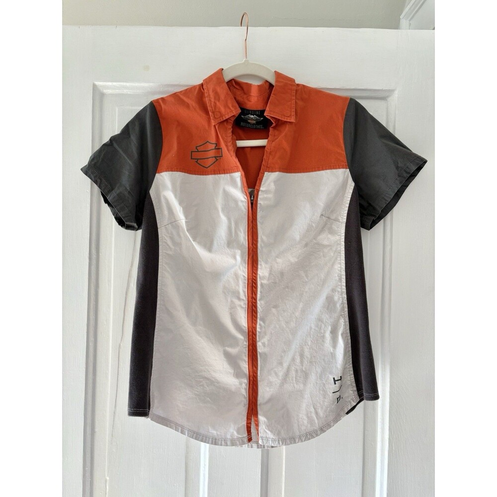 Harley Davidson Shirt Womens Size L Bar Shield Logo Colorblock Full Zip Stretch